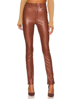 MOTHER High Waisted Rail Skimp Faux Leather Pants in Friar Brown size 27